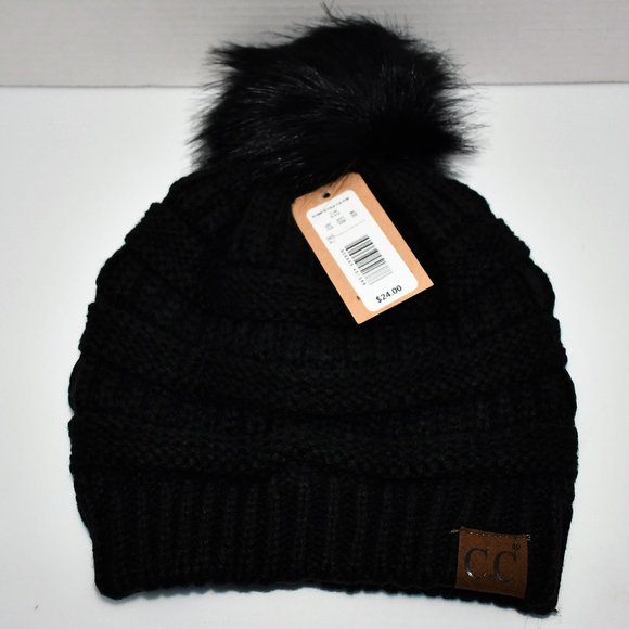 C.C. BEANIES Bobble Pom Beanie in Black #YJ-64 NWT - Picture 1 of 3